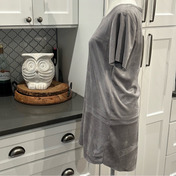 Akira Chicago Black Label Gray Faux Suede Boho Pullover Shift Dress Mini Size S - Picture 3 of 11